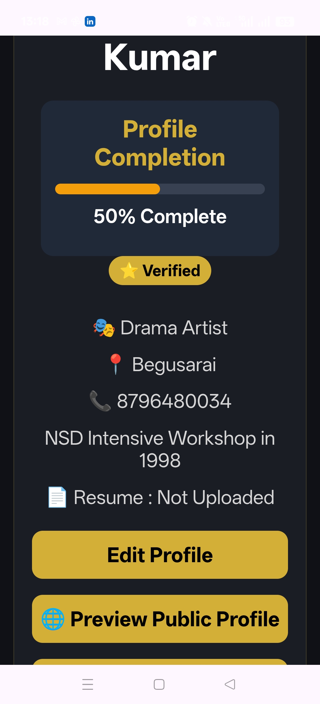 BmTheaterHub Profile Dashboard
